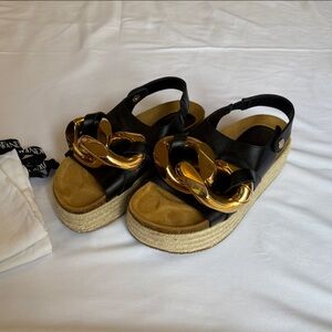 JW ANDERSON Black and Gold Espadrille Sandals